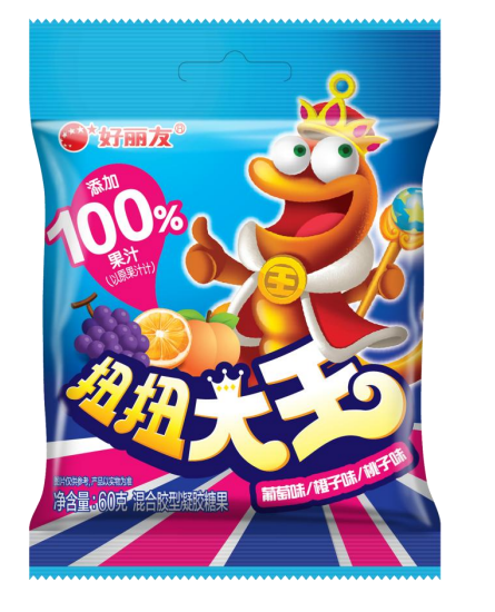 好丽友60g扭扭大王葡萄味/橙子味/桃子味（1*4*10）